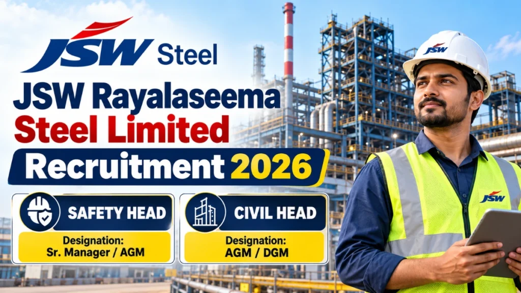 JSW Rayalaseema Steel Recruitment 2026 for Safety Head and Civil Head positions