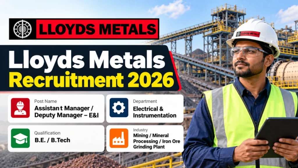 Lloyds Metals Recruitment 2026 thumbnail for Assistant Manager / Deputy Manager – Electrical and Instrumentation jobs