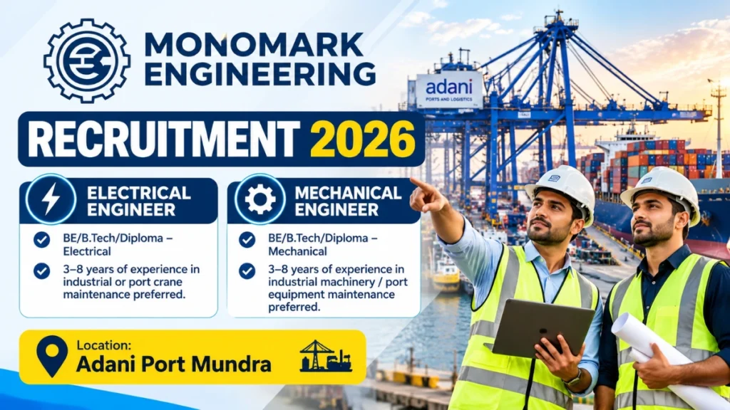 Monomark Engineering Recruitment 2026 for Electrical and Mechanical Engineer jobs at Adani Port Mundra