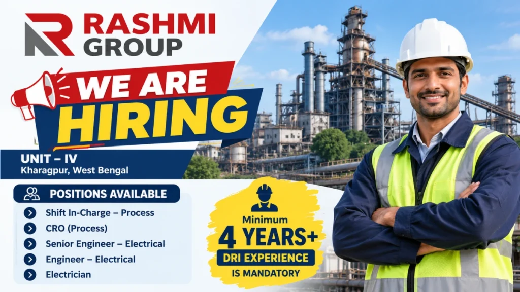 Rashmi Group Recruitment 2026 for DRI plant jobs in Kharagpur