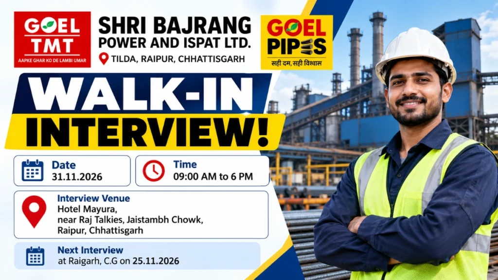 Shri Bajrang Power and Ispat Ltd Recruitment 2026 Walk-In Interview